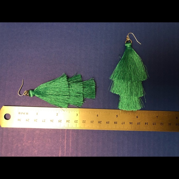 Bohemian Style Tassel Long Earrings in Emerald/Turquoise Green - Picture 2 of 3